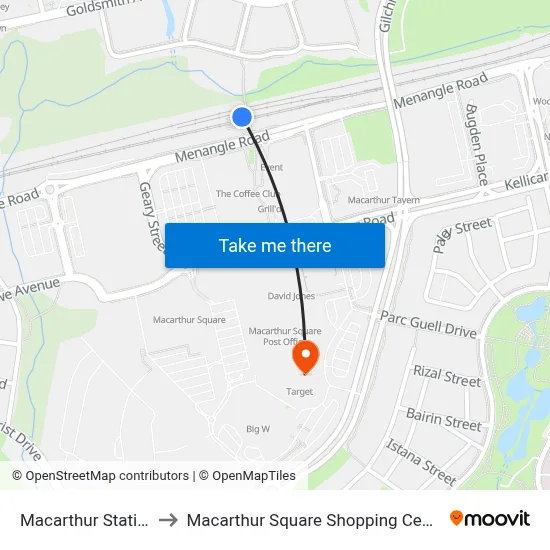 Macarthur Station to Macarthur Square Shopping Centre map
