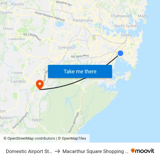 Domestic Airport Station to Macarthur Square Shopping Centre map