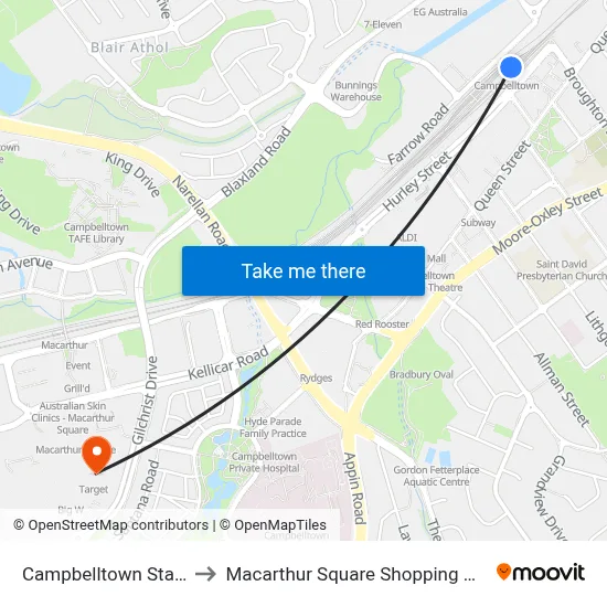 Campbelltown Station to Macarthur Square Shopping Centre map