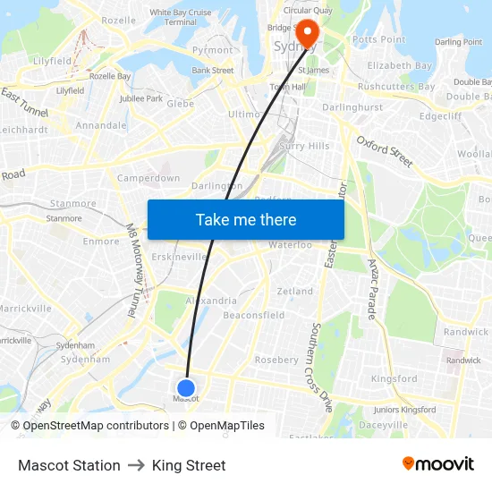 Mascot Station to King Street map