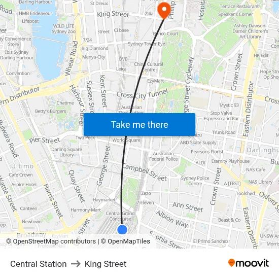 Central Station to King Street map