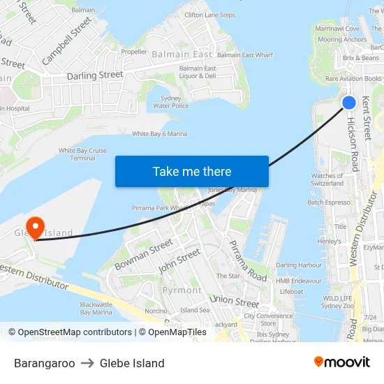 Barangaroo to Glebe Island map
