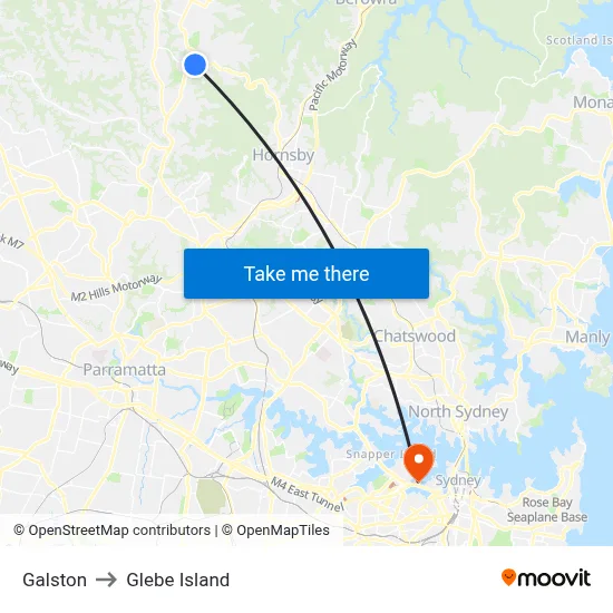 Galston to Glebe Island map