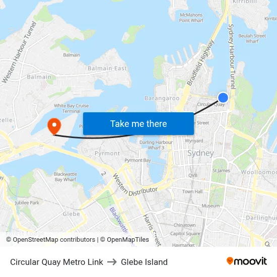 Circular Quay Metro Link to Glebe Island map