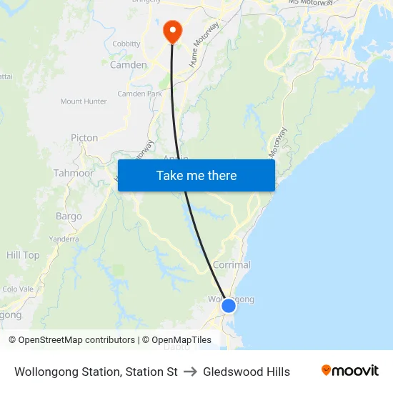 Wollongong Station, Station St to Gledswood Hills map