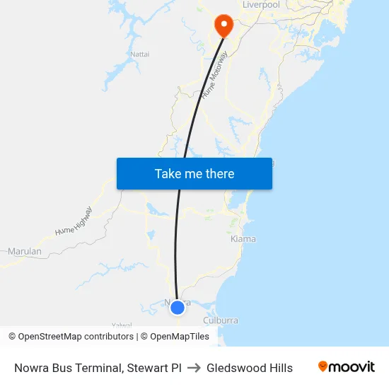 Nowra Bus Terminal, Stewart Pl to Gledswood Hills map