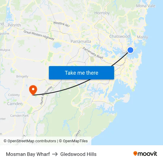 Mosman Bay Wharf to Gledswood Hills map