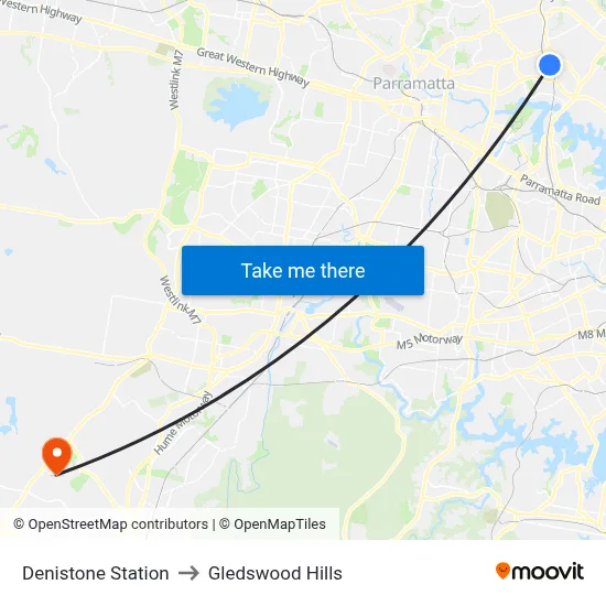 Denistone Station to Gledswood Hills map