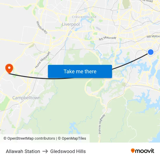 Allawah Station to Gledswood Hills map