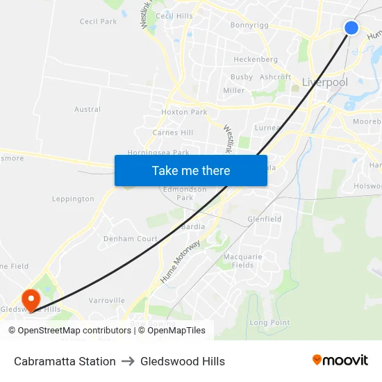 Cabramatta Station to Gledswood Hills map