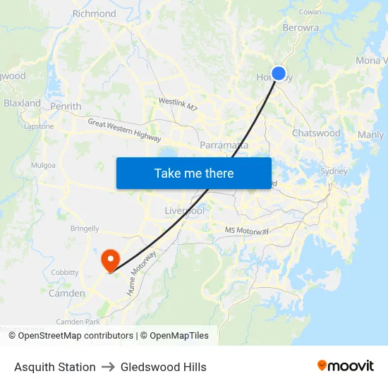 Asquith Station to Gledswood Hills map