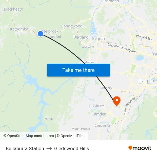 Bullaburra Station to Gledswood Hills map