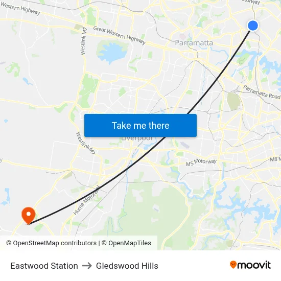 Eastwood Station to Gledswood Hills map
