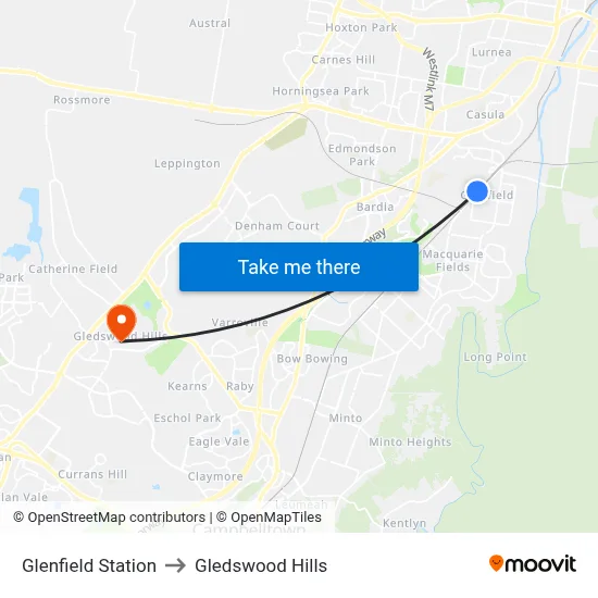 Glenfield Station to Gledswood Hills map