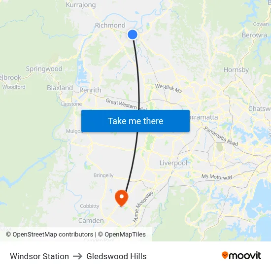 Windsor Station to Gledswood Hills map