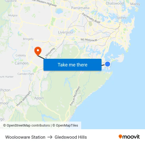 Woolooware Station to Gledswood Hills map