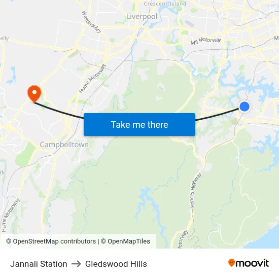 Jannali Station to Gledswood Hills map