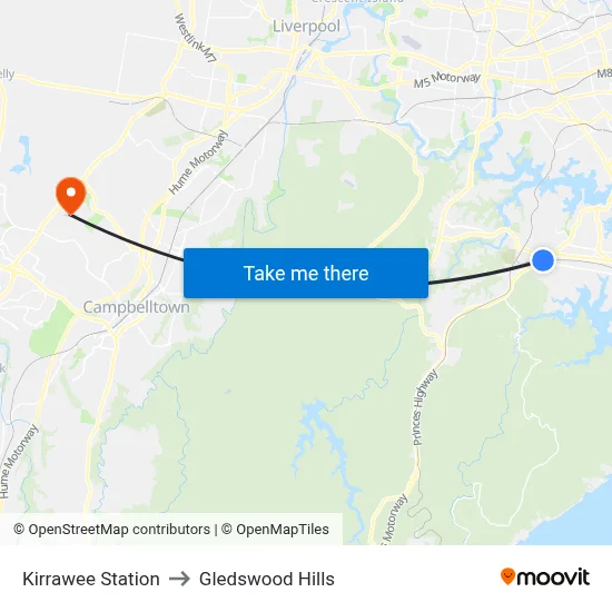 Kirrawee Station to Gledswood Hills map