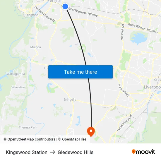 Kingswood Station to Gledswood Hills map