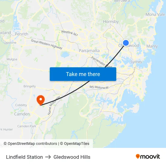 Lindfield Station to Gledswood Hills map