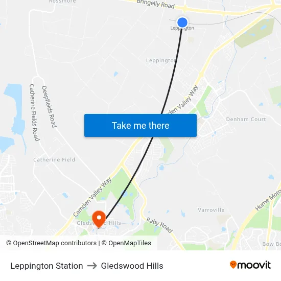 Leppington Station to Gledswood Hills map