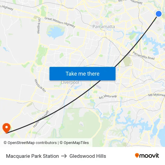 Macquarie Park Station to Gledswood Hills map