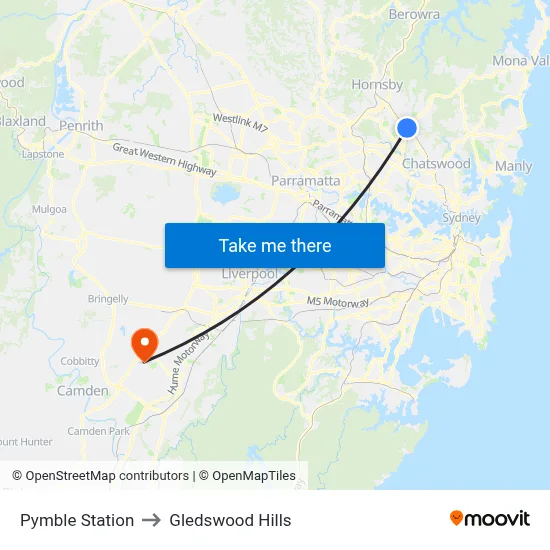 Pymble Station to Gledswood Hills map