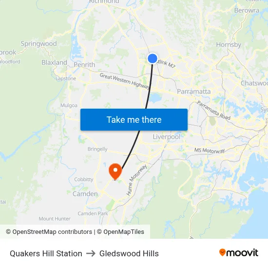 Quakers Hill Station to Gledswood Hills map