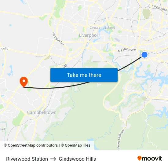 Riverwood Station to Gledswood Hills map