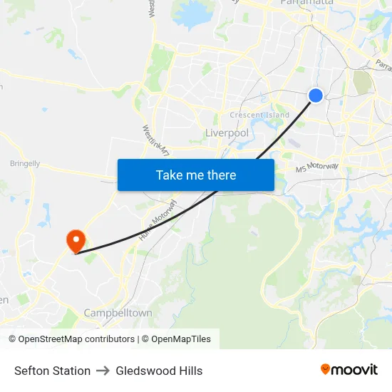 Sefton Station to Gledswood Hills map