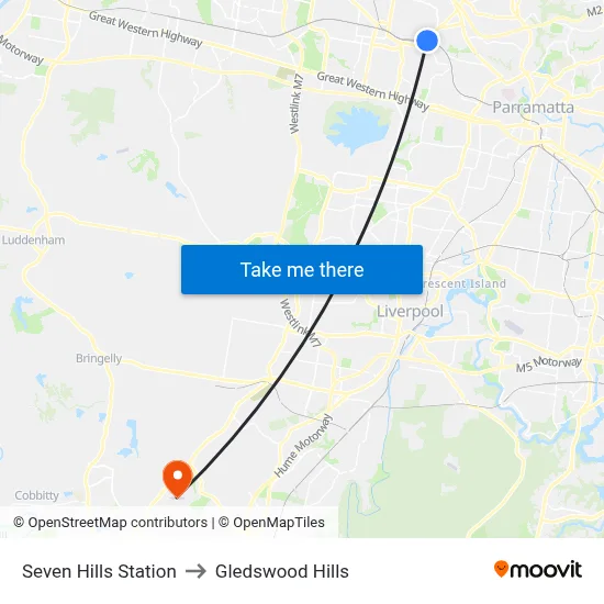 Seven Hills Station to Gledswood Hills map