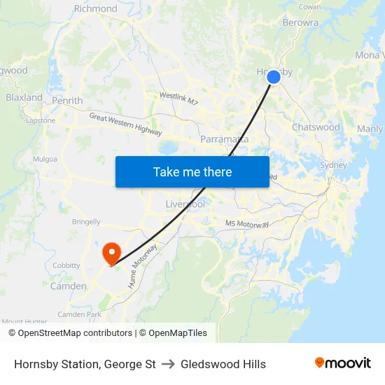 Hornsby Station, George St to Gledswood Hills map