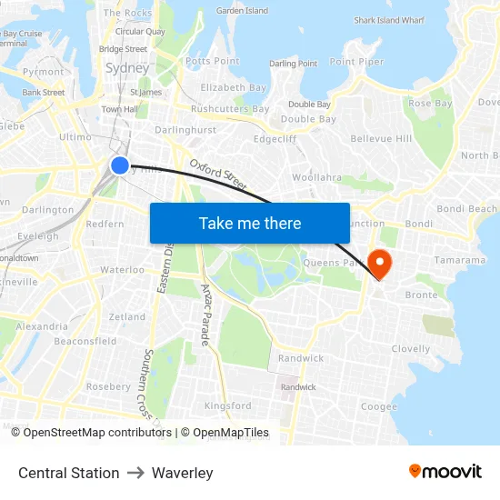 Central Station to Waverley map