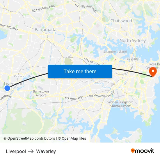 Liverpool to Waverley map