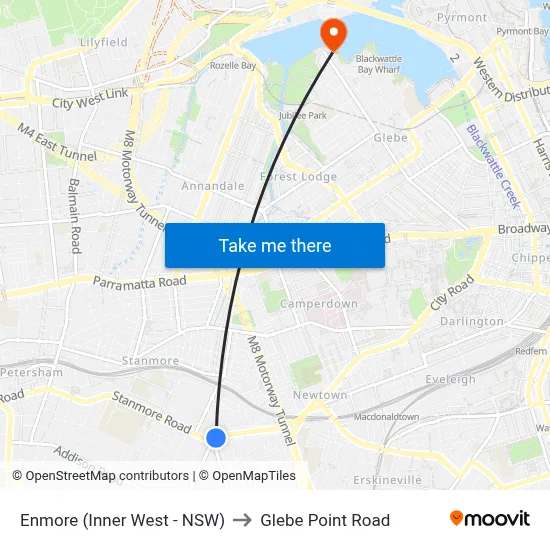 Enmore (Inner West - NSW) to Glebe Point Road map