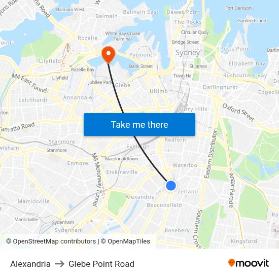 Alexandria to Glebe Point Road map
