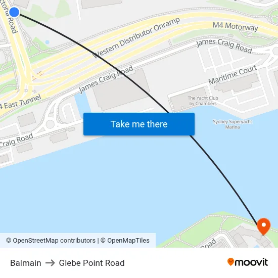 Balmain to Glebe Point Road map