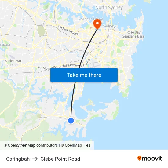 Caringbah to Glebe Point Road map