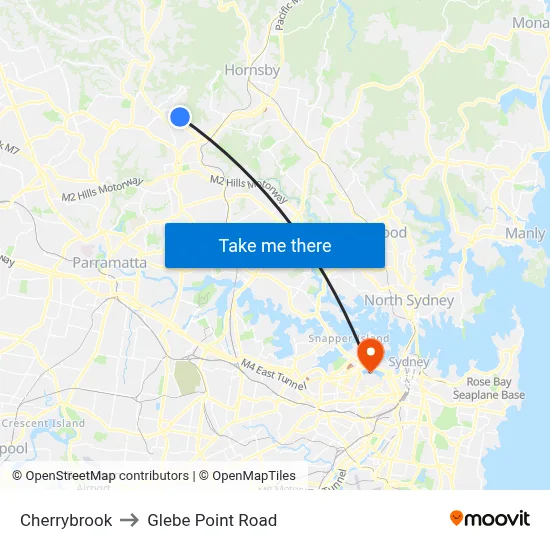 Cherrybrook to Glebe Point Road map