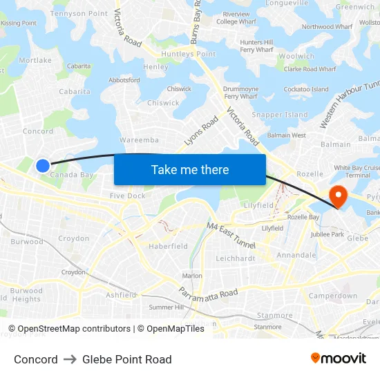 Concord to Glebe Point Road map