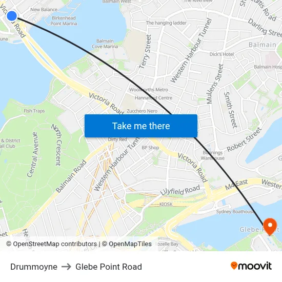 Drummoyne to Glebe Point Road map