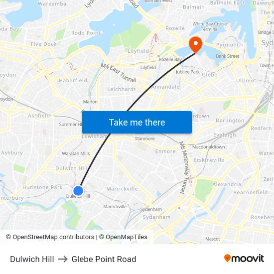 Dulwich Hill to Glebe Point Road map