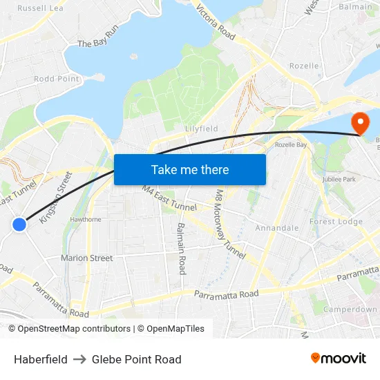 Haberfield to Glebe Point Road map