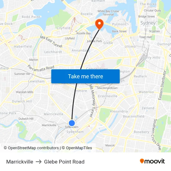 Marrickville to Glebe Point Road map