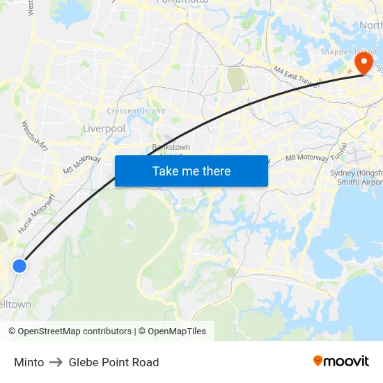 Minto to Glebe Point Road map