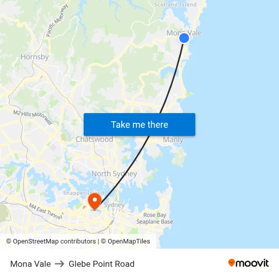 Mona Vale to Glebe Point Road map