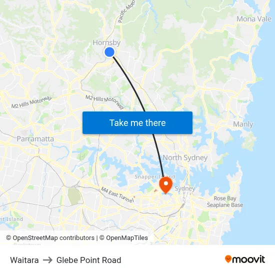 Waitara to Glebe Point Road map