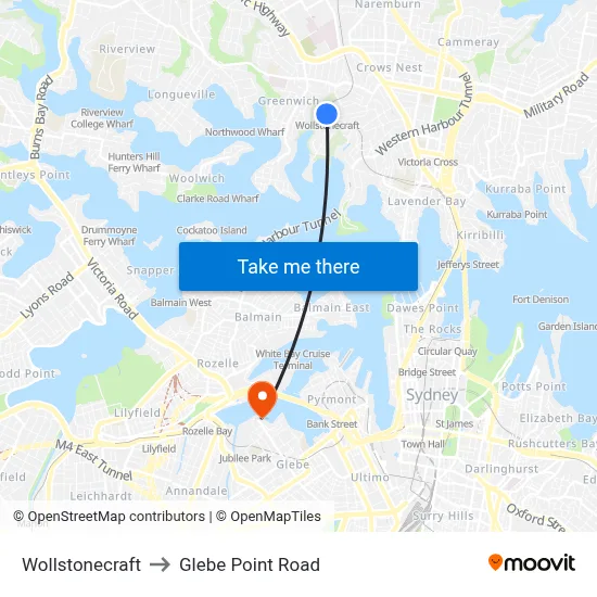 Wollstonecraft to Glebe Point Road map