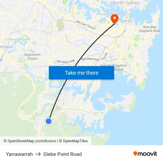 Yarrawarrah to Glebe Point Road map
