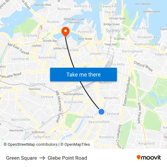 Green Square to Glebe Point Road map